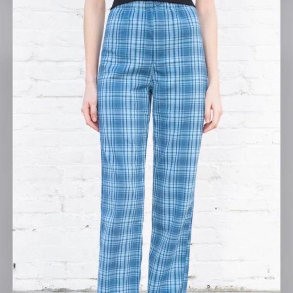 Brandy Melville Blue plaid tilden button pants